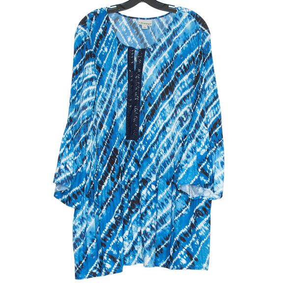 Catherines Top Y2K Coastal Grandma Boho Cottagecore Pleated Bell Sleeve Blue 5X - Picture 8 of 8